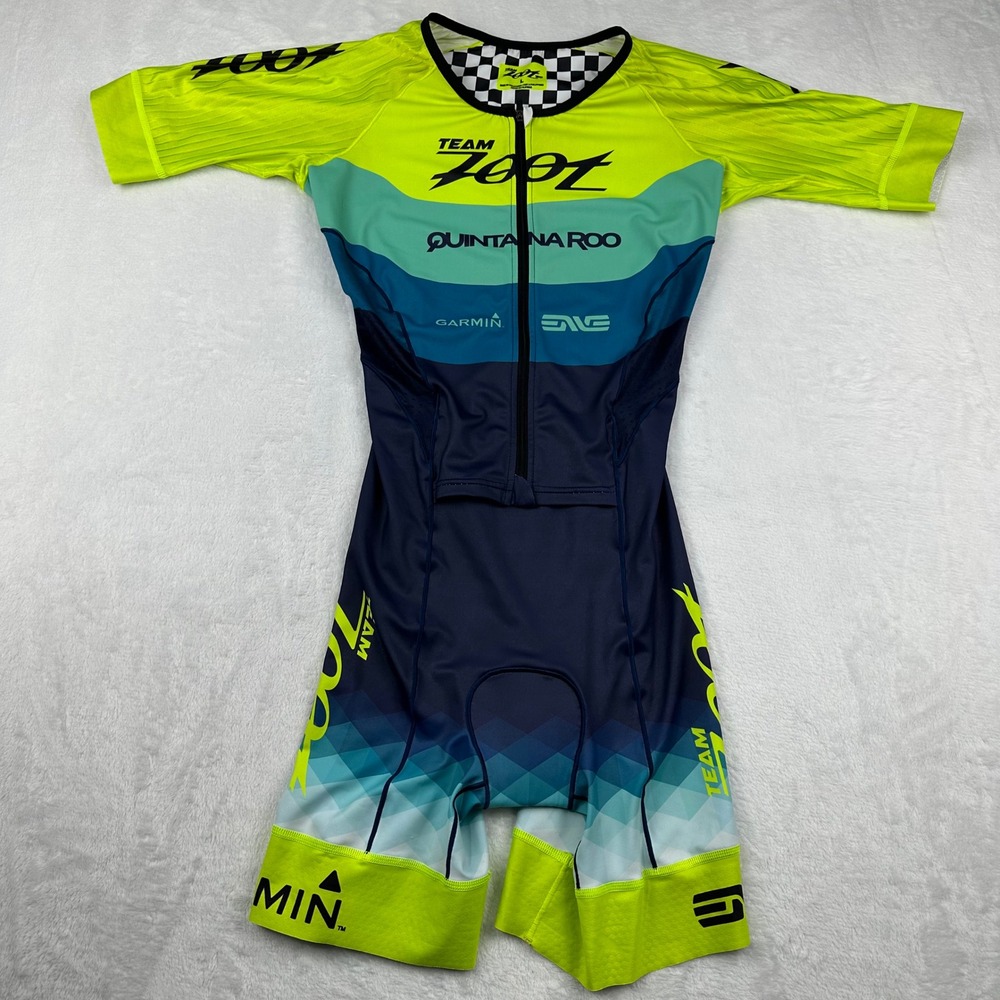 Team Zoot Quintana Roo Men Triathlon Suit Large Aero Short Sleeve Tri Aero Zip
